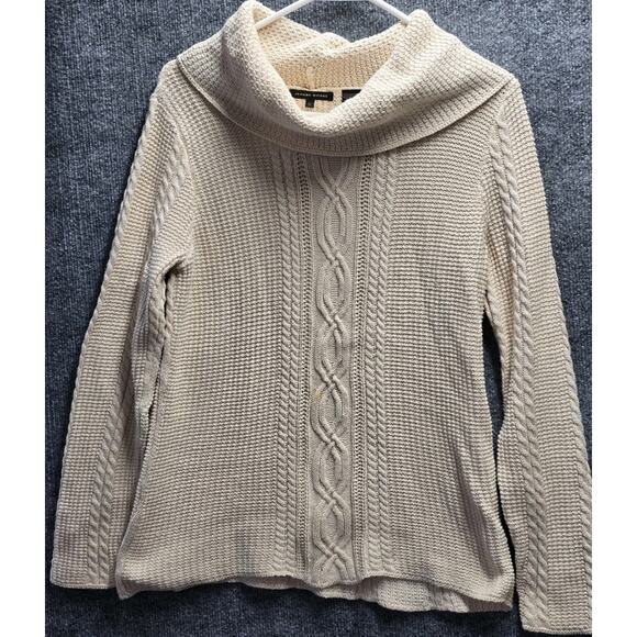 Jeanne Pierre Chunky Cable Knit Sweater Women’s M Cream Fisherman Cotton - Picture 1 of 8